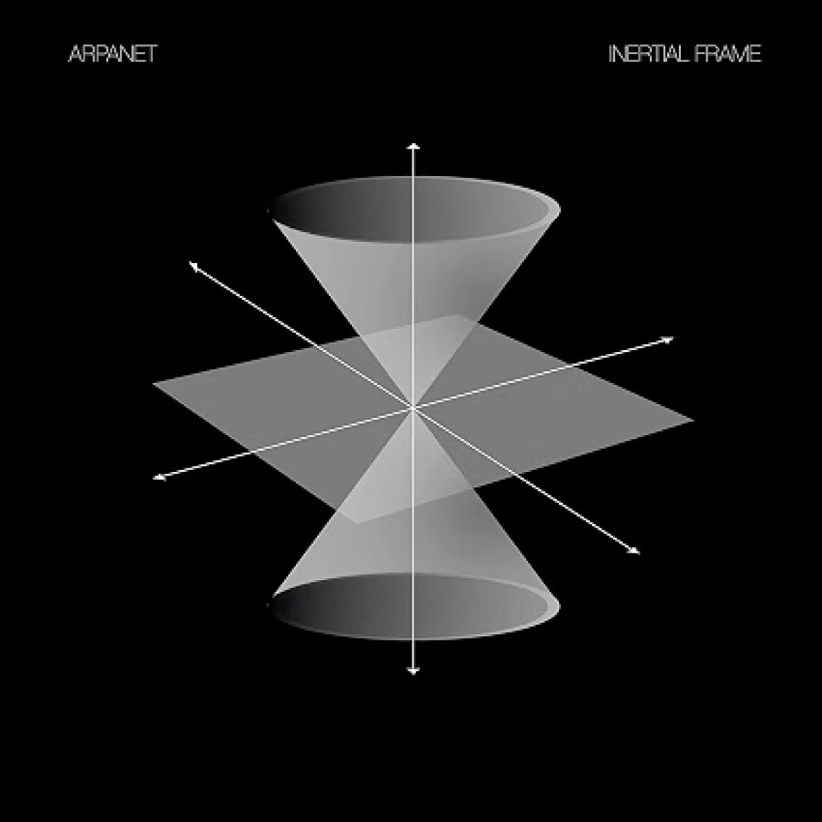 Original Inertial Frame album cover: gray cones and planes on black